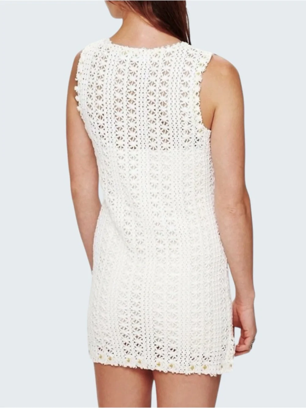 Free People Beach Thrifty Eyes White Crochet Beachy Boho Mini Dress Women’s M - Picture 2 of 10